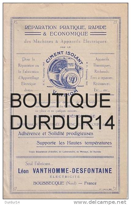 BOUSBECQUE ( Nord).  L. VANTHOMME-DESFONTAINE  / Ciments Isolant VANTHOM......( Publicité...7 Pages...vers 1924...) - Werbung