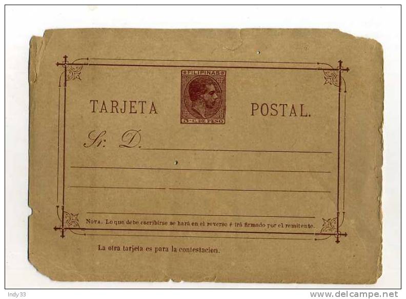 - ESPAGNE COLONIES . PHILIPINES . ENTIER POSTAL ALPHONSE XII SUR CP NON UTILISEE - Philippinen