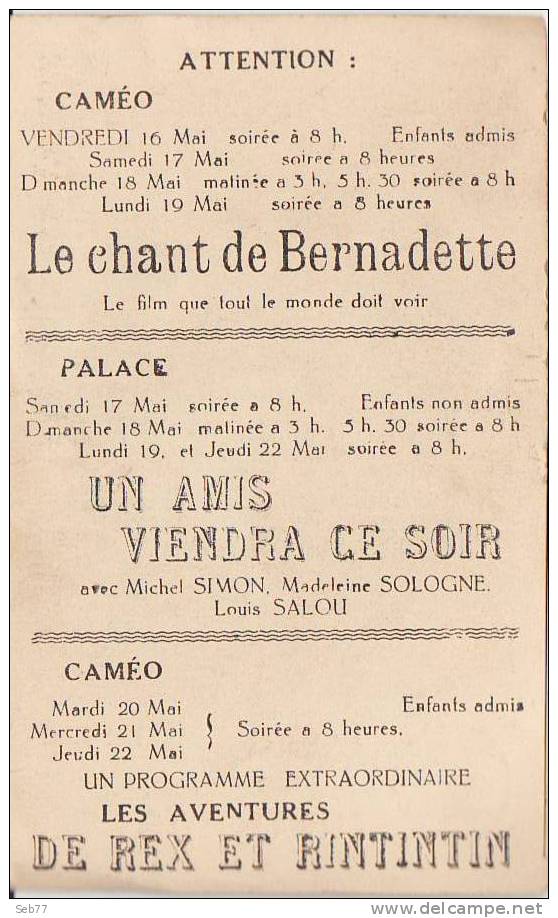 Le Chant De Bernadette - Het Lied Van Bernadette (20th Century-Fox) Ath 1948 ? - Publicités