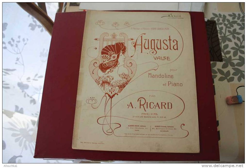 PARTITION MUSIC CLASSIQUE "AUGUSTA" VALSE:MANDOLINE ET PIANO P/ A.RICARD ALBERT PETIT EDITEUR -IMP NAT MUSIQUE BRUXELLES - Instrumentos Di Arco Y Cuerda