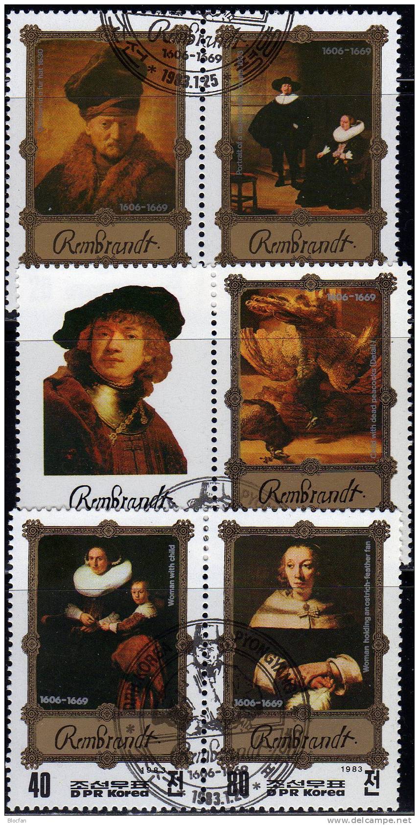 Gemälde Von Rembrandt Korea 2328/32 5ZD+ 6-Block O 24€ Bilder Des Maler - Rembrandt