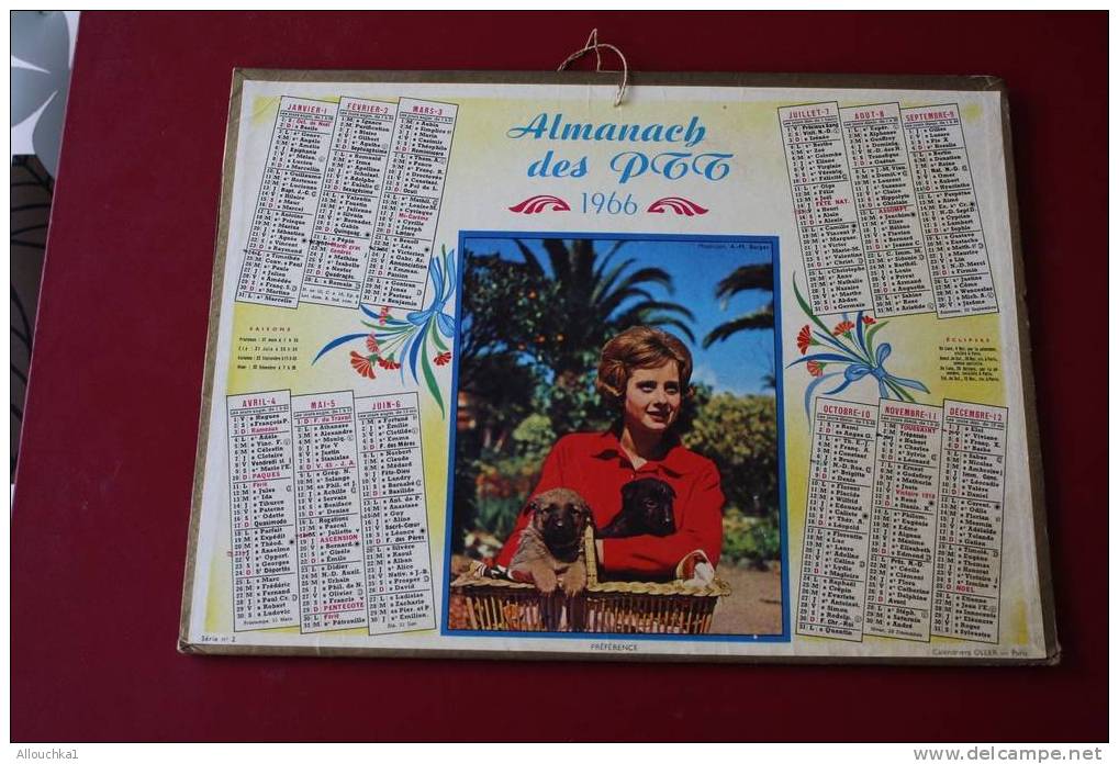 1966 CALENDRIER ALMANACH DES PTT  PREFERENCE MODE COIFFURE DES ANNEES 60 CHIENS N& B - Grossformat : 1961-70