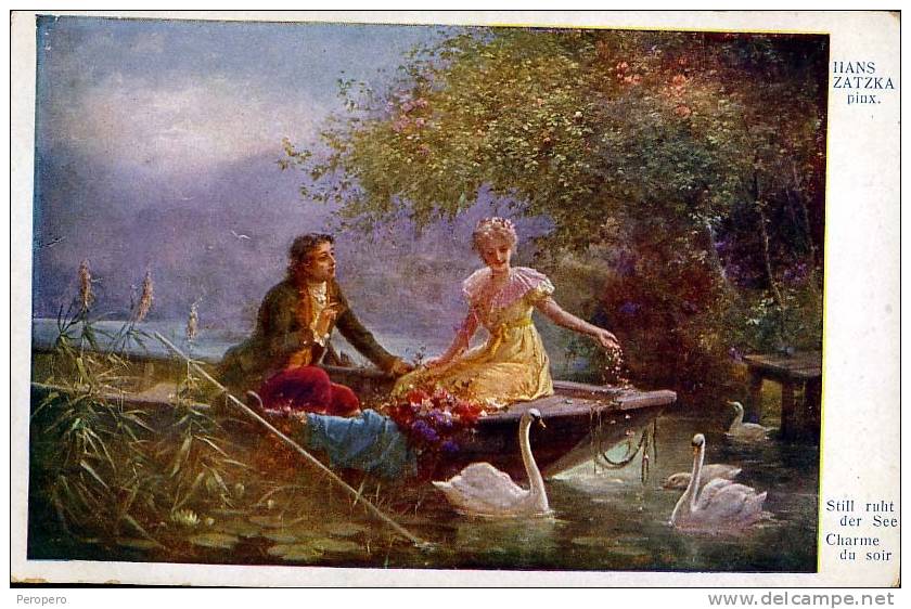 AK HANS ZATZKA ,PAARE,SCHWÄNE,GALERIE VIENNOIS No.863. " ,OLD POSTCARD - Zatzka