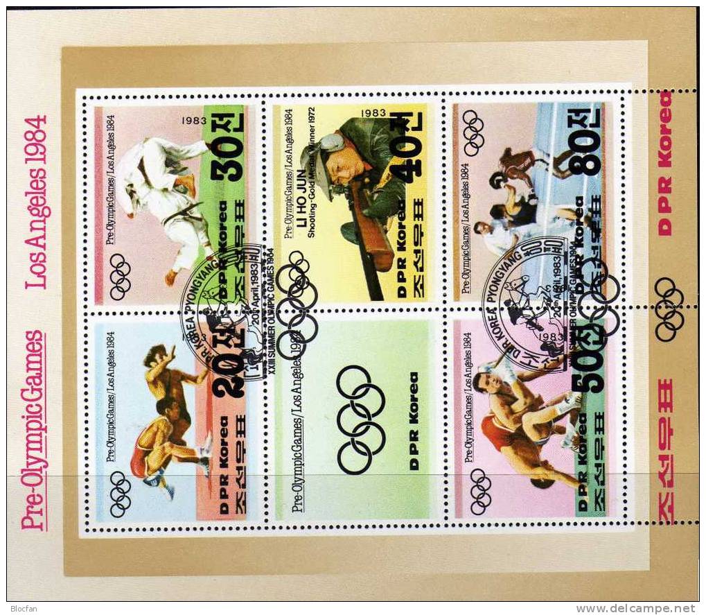 Vor-Olympiade Los Angeles 1984 Korea 2355/59 7xZD Plus Block 143 O 24€ Kampfsport Bloc Sheet From Corea - Corée Du Nord