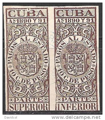 N465.-.,C U B A .- .1890-1891.-. B.O.B.  PAGOS AL ESTADO - PAREJA -  10 CVS. DE PESO - Postage Due