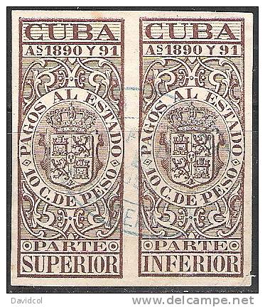 N464.-.CUBA .- .1890-1891.-. B.O.B.  PAGOS AL ESTADO - PAREJA -  10 CVS. DE PESO - Timbres-taxe