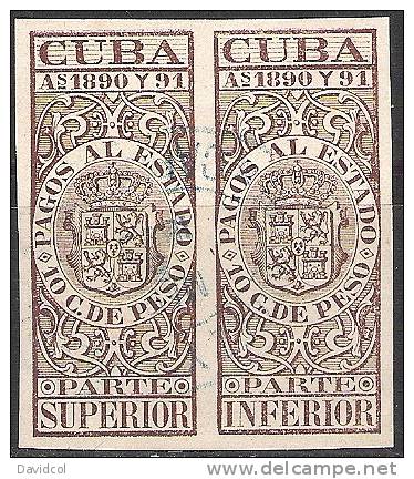 N463.-.C U B A .- .1890-1891.-. B.O.B.  PAGOS AL ESTADO - PAREJA -  10 CVS. DE PESO - Strafport