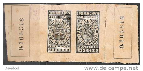 N201.-.C U B A .- .1892  Y 1893  .-. B.O.B.  - PAGOS  AL ESTADO  -  5  CENTIMOS - Timbres-taxe