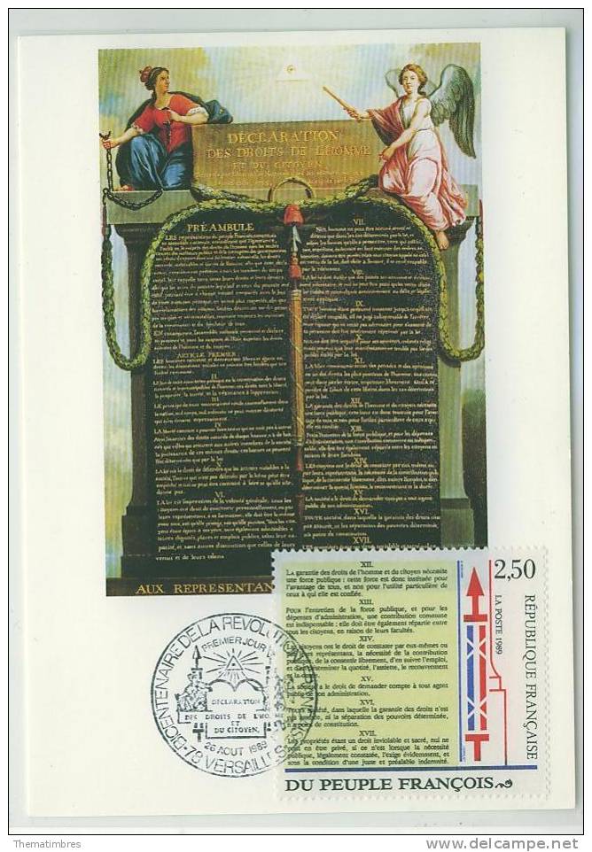 CM1135 Declaration Des Droits De L Homme Et Du Citoyen 2602 à 2605 France 1989 FDC Premier Jour Maximum - French Revolution