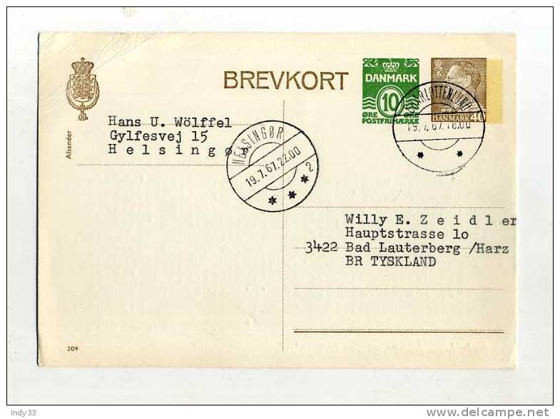 - DANEMARK . 2 ENTIERS  SUR CP DE 1967 . - Postal Stationery