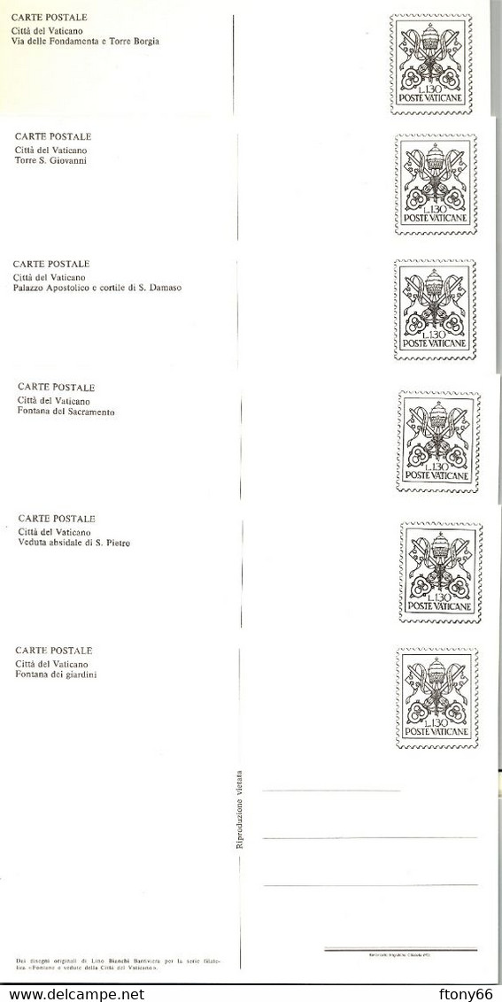 1978 Vaticano KIT Nr. 6 Cartoline Postali  Lire 130  Fontane E Vedute - Nuove/New - Interi Postali