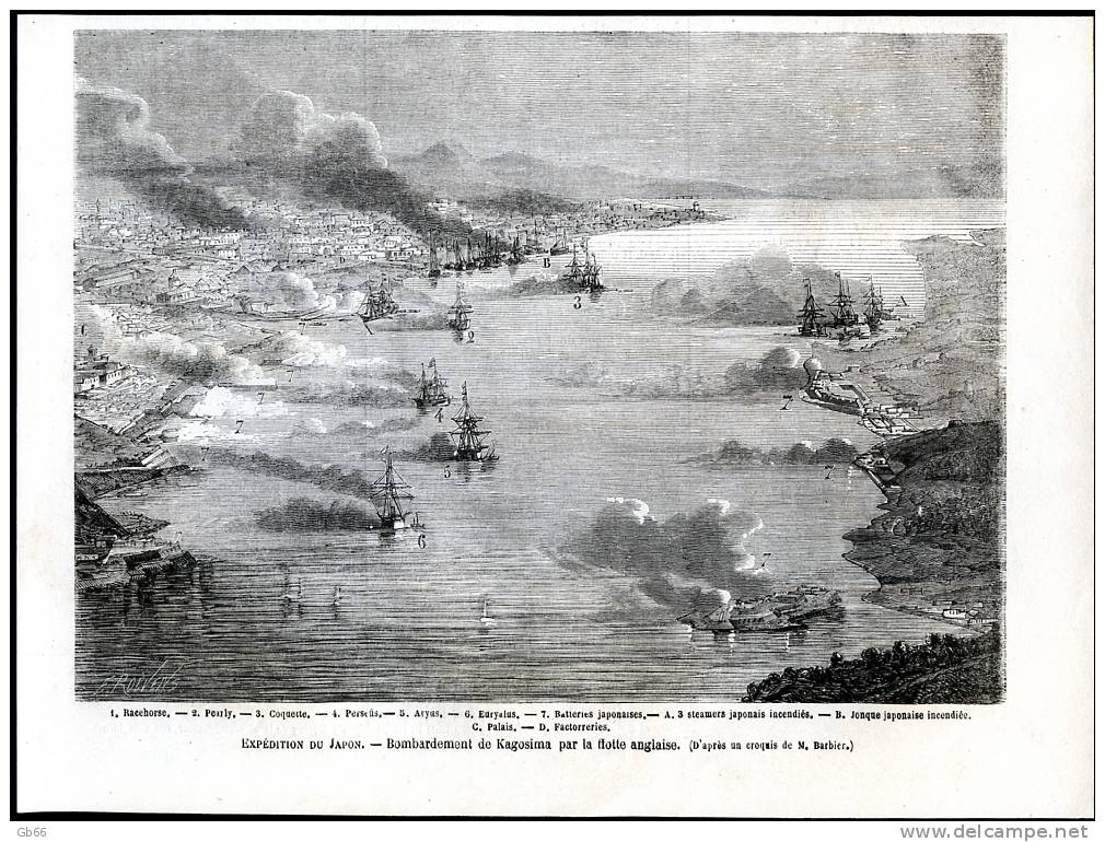 Japon, Bombardement De Kagosima            Gravure      1863 - Collezioni