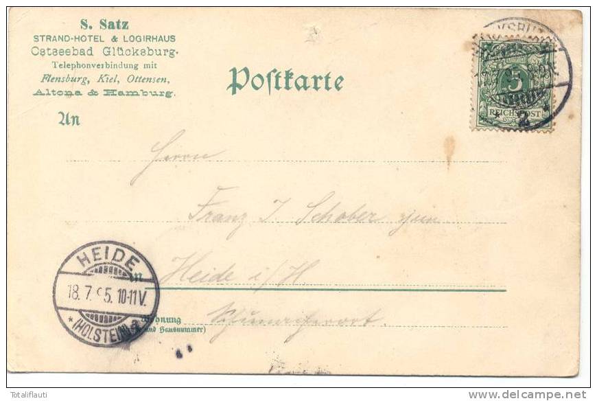 Glücksburg Holstein Color Litho Vorläufer 17.7.1895 Gelaufen Logirhaus - Gluecksburg