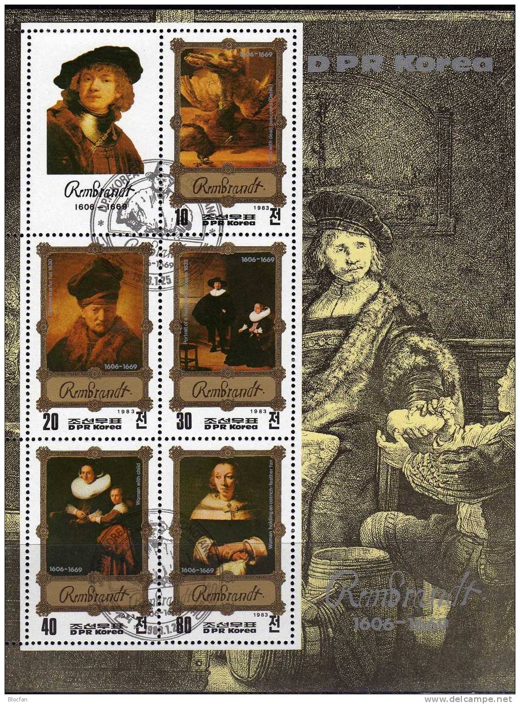 Berühmte Bilder Maler Rembrandt 1983 Korea 2327/32+Block 137/8 O 20€ Gemälde Bloque M/s Art Bloc Painting Sheet Bf Corea - Paintings