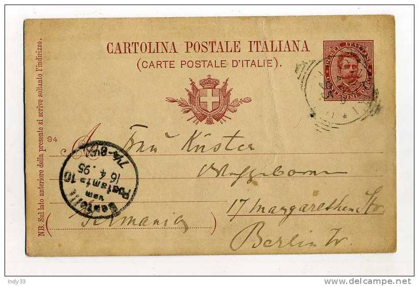 - ITALIE 1878/1900 . ENTIER POSTAL SUR  CP DE 1895   POUR L´ALLEMAGNE . - Entiers Postaux