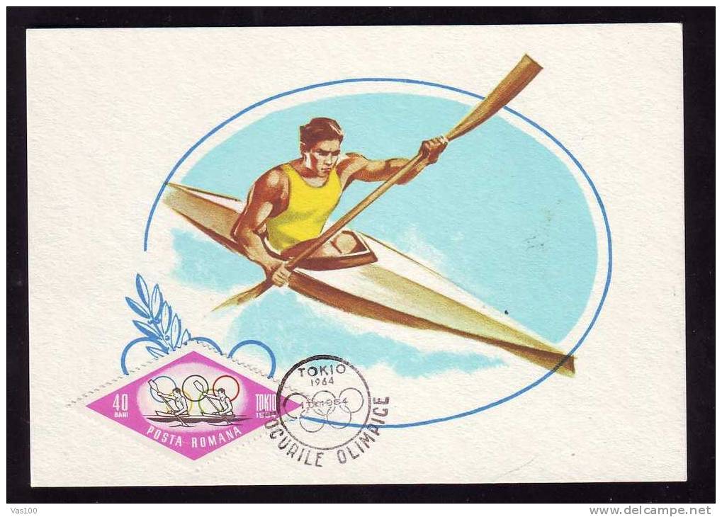 Romania Olimpyc Games Tokio 1964 FDC  MAXICARD With  Rowing . - Canoë