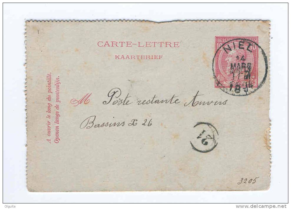 Carte-Lettre Type TP No 46 Simple Cercle NIEL 1894 Vers Poste Restante à ANVERS  --  B4/592 - Carte-Lettere