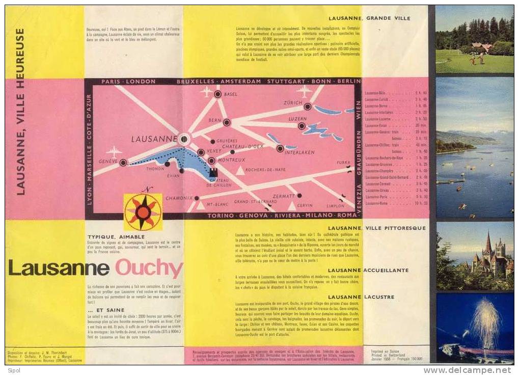 Lausanne Ouchy  Dépliant Touristique Avec Plan Des Lieux Et Des Environs ( 1958 ) - Europa