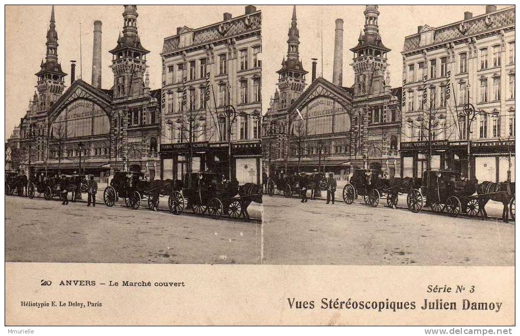 BELGIQUE-ANVERS Le Marché Couvert-MB - Stereoscope Cards