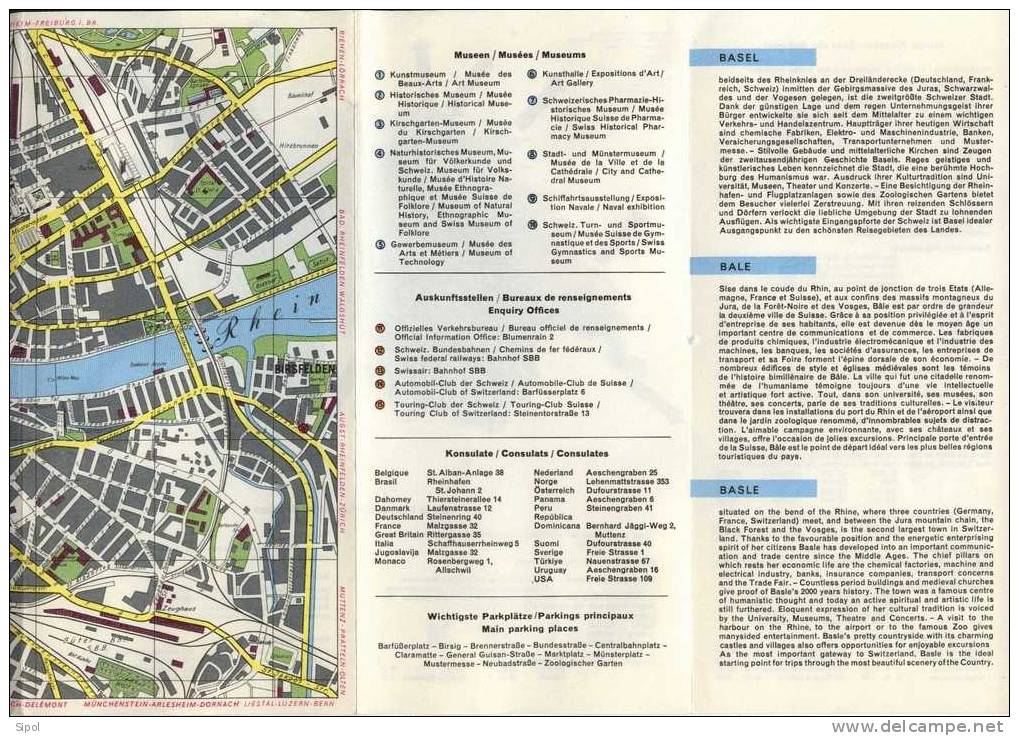 Plan De La Ville De Bale  Avec Liste Des Musées Et Autres Renseignements Utiles ( Années 1960 Env ) - Europa