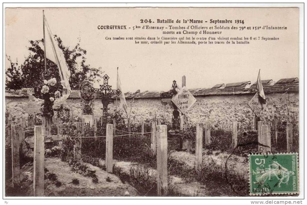 51 Marne - Courgivaux - Bataille De La Marne, Sept. 1914, Tombes D'Officiers Et Soldats Des 79e Et 152e RI - Militaria - Autres & Non Classés