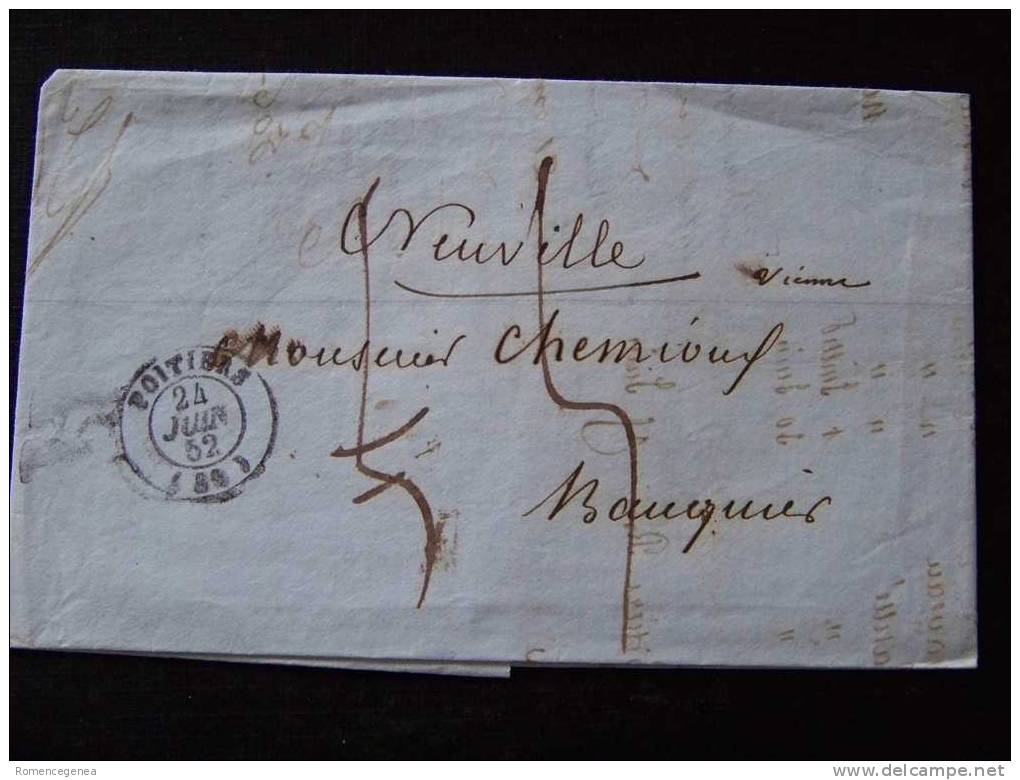Marque Postale - NEUVILLE (Vienne) - Adressée De POITIERS, Par Banque De Souvigny-David Fils  -24 Juin 1852 - A Voir! - 1849-1876: Classic Period