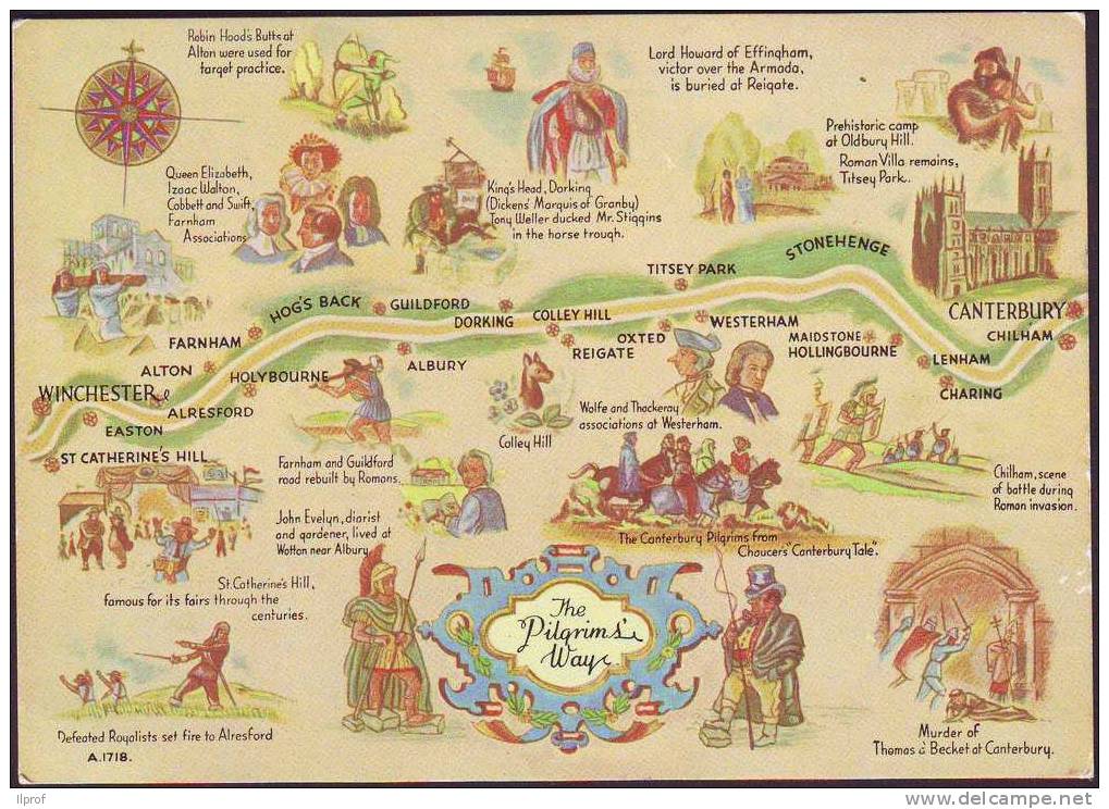 Mappa, La Via Dei Pellegrini, Winchester--Canterbury  Regno Unito - Winchester