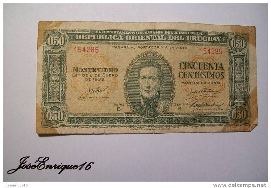 BILLETE 50 CENTESIMOS URUGUAY 1939 - Uruguay