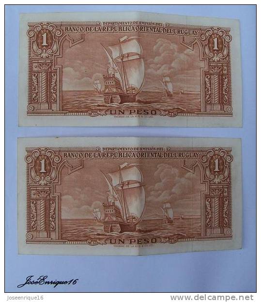 LOTE 17 BILLETES URUGUAY 1 PESO. ALGUNOS SIN CIRCULAR Y NUMERACION CORREL. - Uruguay