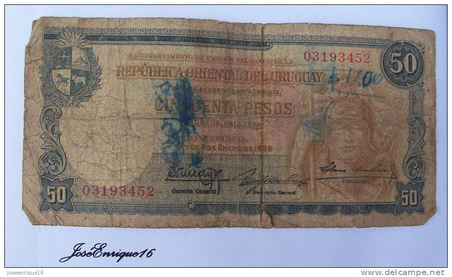 50 PESOS URUGUAY, AÑO 1939. - Uruguay