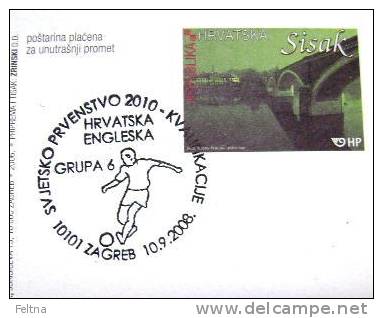 2008 CROATIA CANCELATION ON POSTAL CARD CROATIA - ENGLAND QUALIFICATION FOR FIFA WORLD CUP SOCCER FOOTBALL FUSSBALL - 2010 – África Del Sur