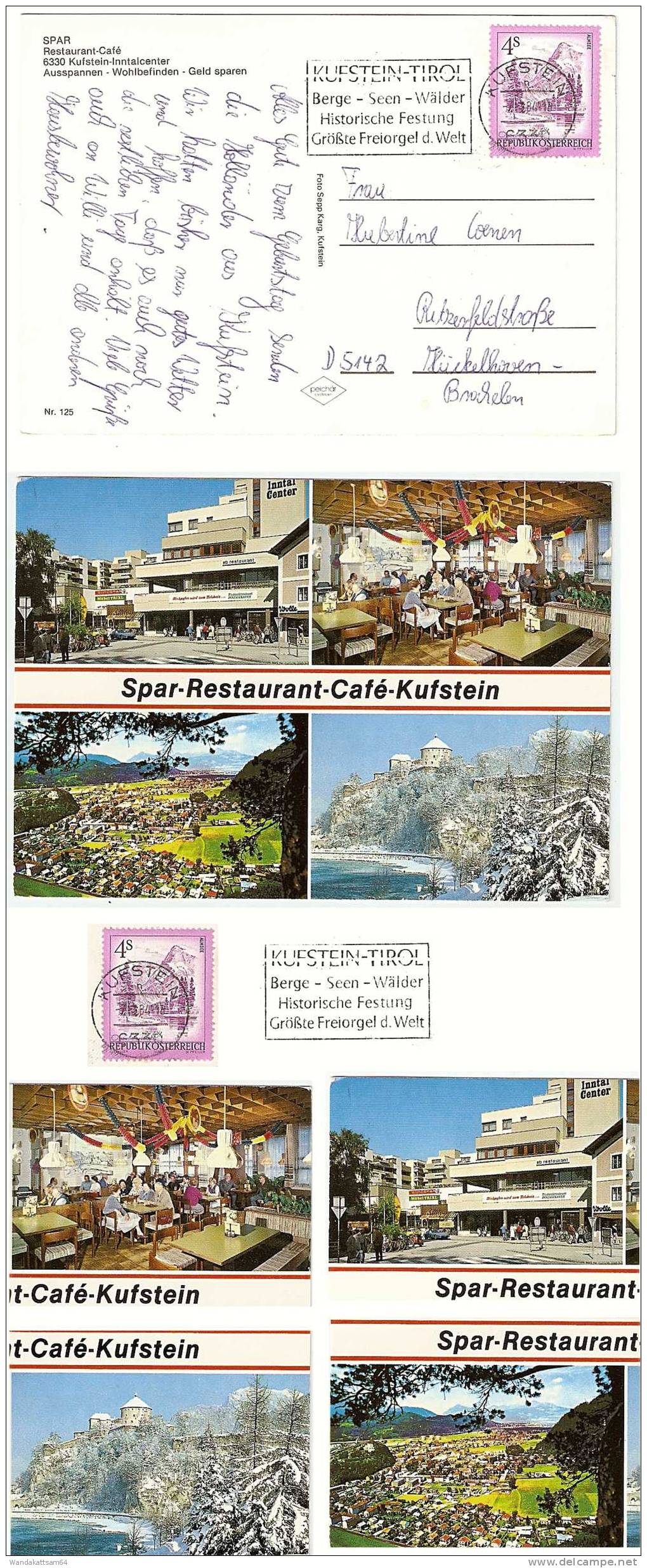 AK 125 SPAR Restaurant - Cafe 6330 Kufstein-Inntalcenter Girlanden Mehrbild 4 Bilder  -7.3.84 - 18 6330 KUFSTEIN N - Autres & Non Classés