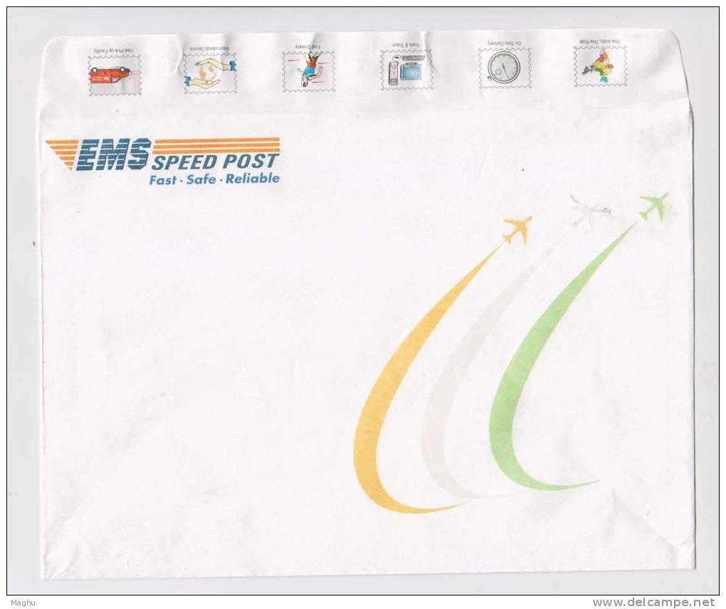 India EMS SPEED POST Dupont Envelopes, Postal Stationery, Map, Clocks, Computers, Sports Athletics,  Transport, Airplane - Altri (Terra)