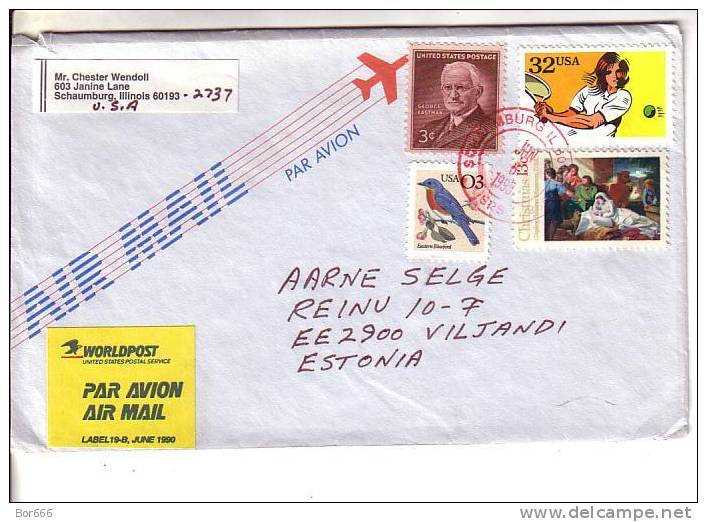 GOOD USA Postal Cover To ESTONIA 1995 - Good Stamped: Christmas ; Eastman ; Tennis - Covers & Documents