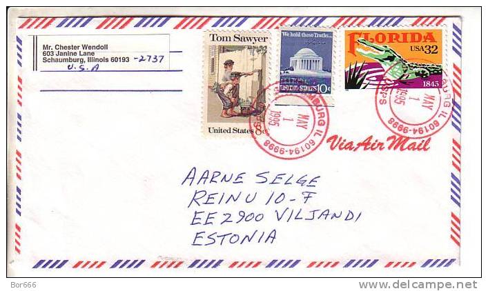 GOOD USA Postal Cover To ESTONIA 1995 - Good Stamped: Florida ; Tom Sawyer - Covers & Documents