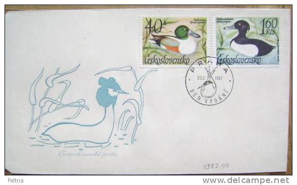 1967 CZECHOSLOVAKIA FDC 1 WATER BIRDS DUCK HERON - Ducks