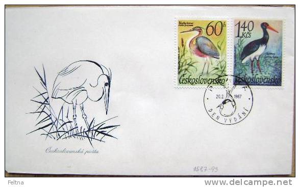 1967 CZECHOSLOVAKIA FDC 2 WATER BIRDS DUCK HERON - Patos