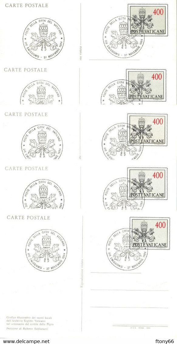 1984 Vaticano KIT Nr. 5 Cartoline Postali Lire 400 Archivio Segreto Vaticano - FDC - Interi Postali