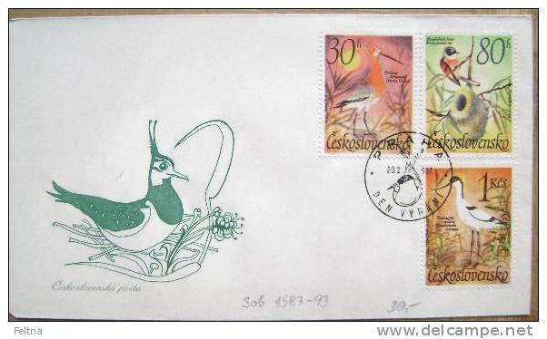 1967 CZECHOSLOVAKIA FDC 3 WATER BIRDS DUCK HERON - Canards