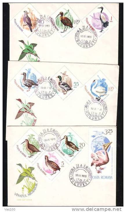 ROMANIA 1965 Oiseaux Birds , Pelicans, FDC 3 Cover Very Nice. - Pelikane