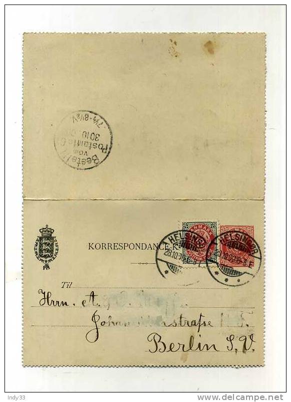 - DANEMARK 1864/1904 . AFFRANCHISSEMENT COMPOSE AVEC ENTIER SUR CARTE-LETTRE DE 1900 POUR L´ALLEMAGNE - Covers & Documents