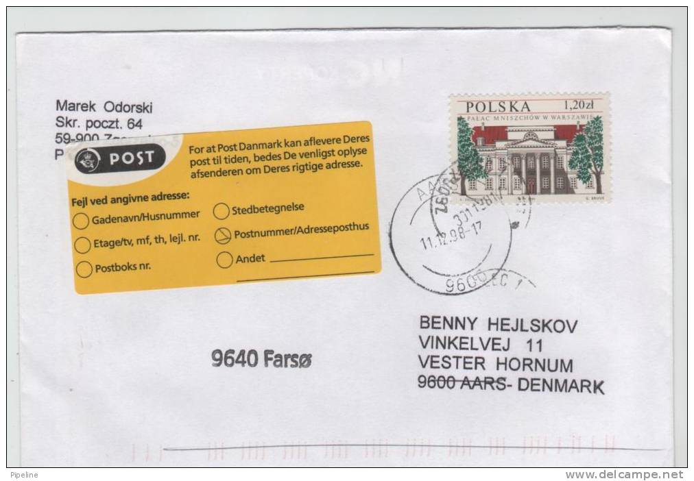Poland Cover Sent To Denmark 1998 Single Stamped - Lettres & Documents
