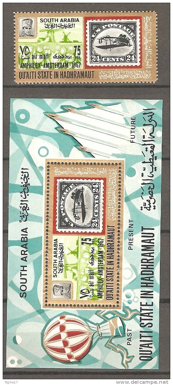 W - 1967  - Hadhramaut - Bloc + Timbre Dentelé - Amphilex  ** - United Arab Emirates (General)