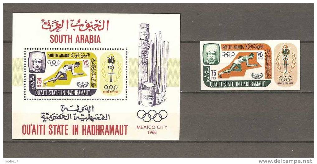 W - 1968  - Hadhramaut - Bloc Dentelé - Timbre Non Dentelé  - Mexico  ** - Emirati Arabi Uniti