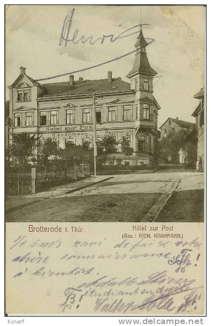 CP De BROTTERODE I. Thür " Hotel Zur Post   " Avec Cachet AMBULANT IMMELBORN -LIEBENSTEIN . - Meiningen