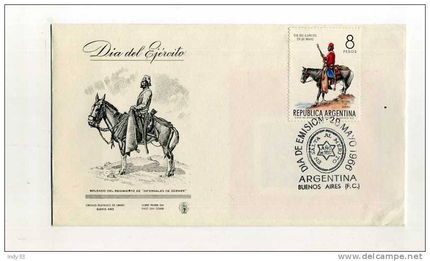 - ARGENTINE . FDC DIA DEL EJERCITO . CACHET 1er JOUR 28/5/66 BUENOS AIRES - FDC