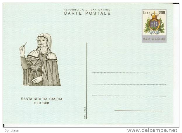 San Marino 1981 (Cartolina Postale): Santa Rita Da Cascia (NUOVA) - Interi Postali