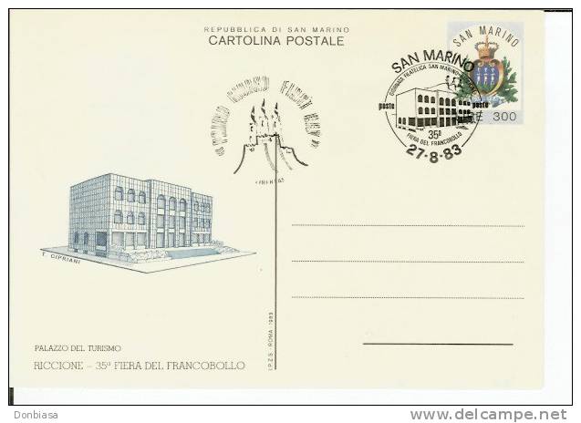 San Marino 1983 (Cartolina Postale): Riccione ´83 - Annullo Speciale Primo Giorno Di Emissione (FDC) - Interi Postali