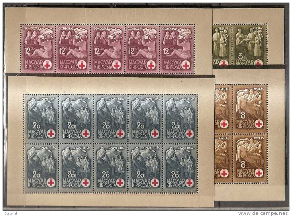 HUNGARY - 1942 Timbres De La Croix-Rouge - Yvert # 598/601 - Complete Sheets Of 10 - MINT (NH) - Feuilles Complètes Et Multiples