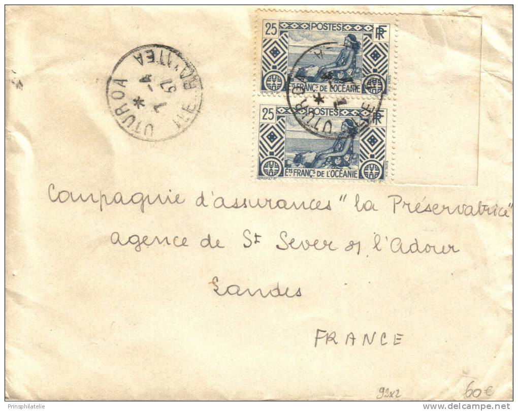 LETTRE D´UN PETIT BUREAU DE L´ILE DE RAIATEA , UTUROA 1937 - Other & Unclassified